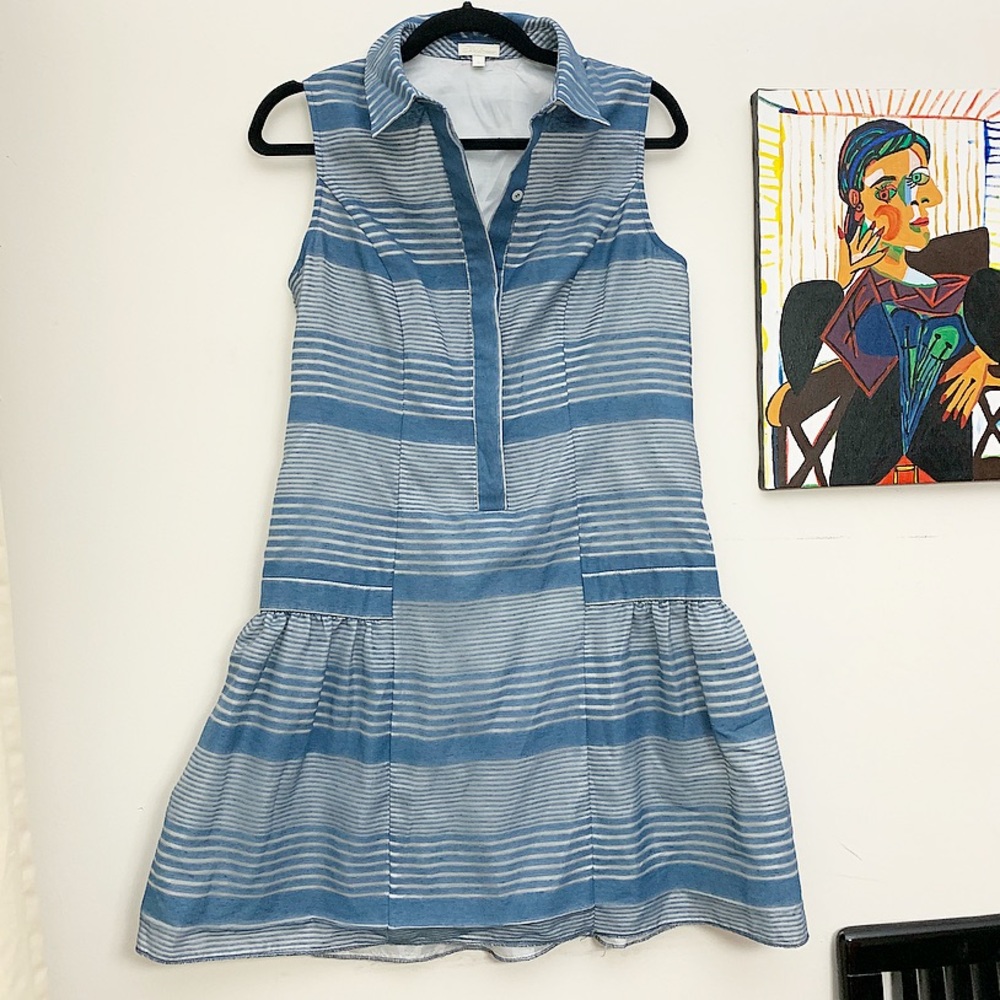 Shoshanna Blue Striped Polyester Linen Dress